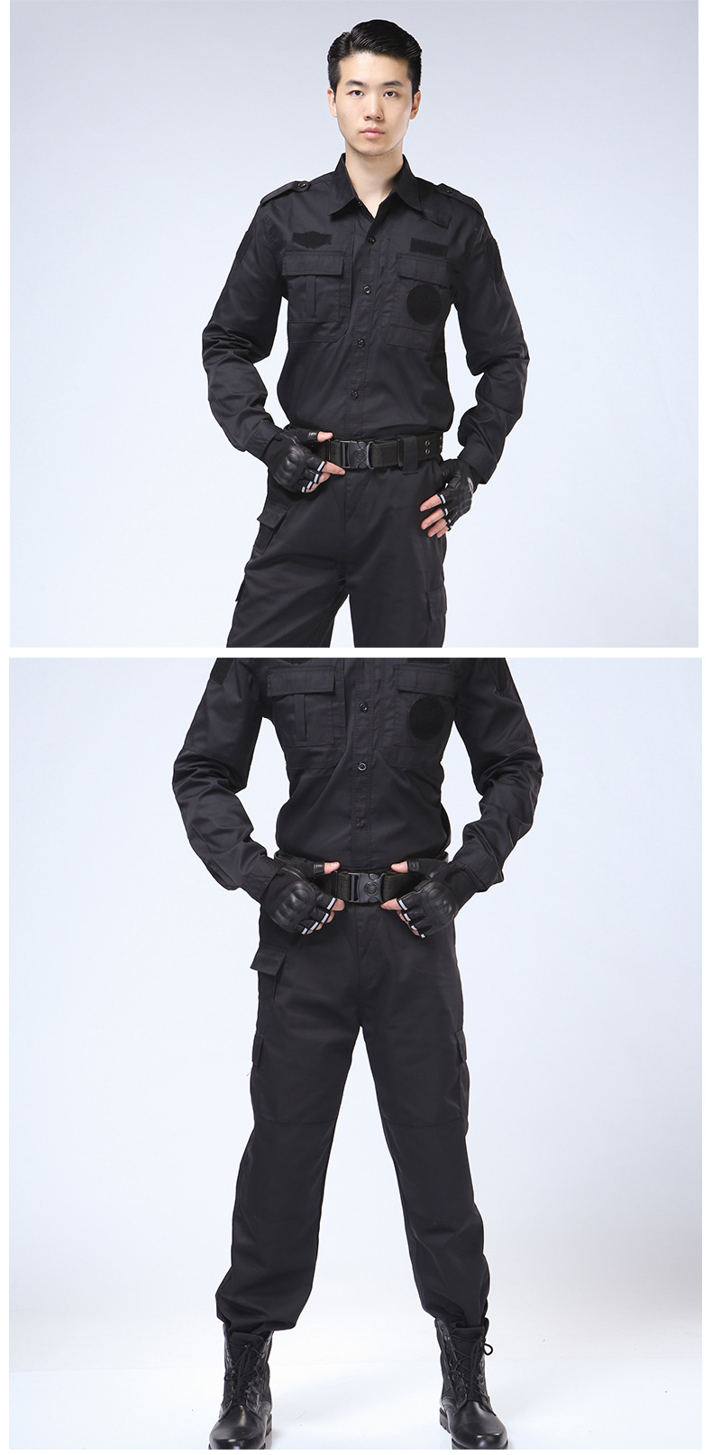 锐腾大促销黑色斜纹特勤作训服夏长袖套装保安服衬衣防静电工作服