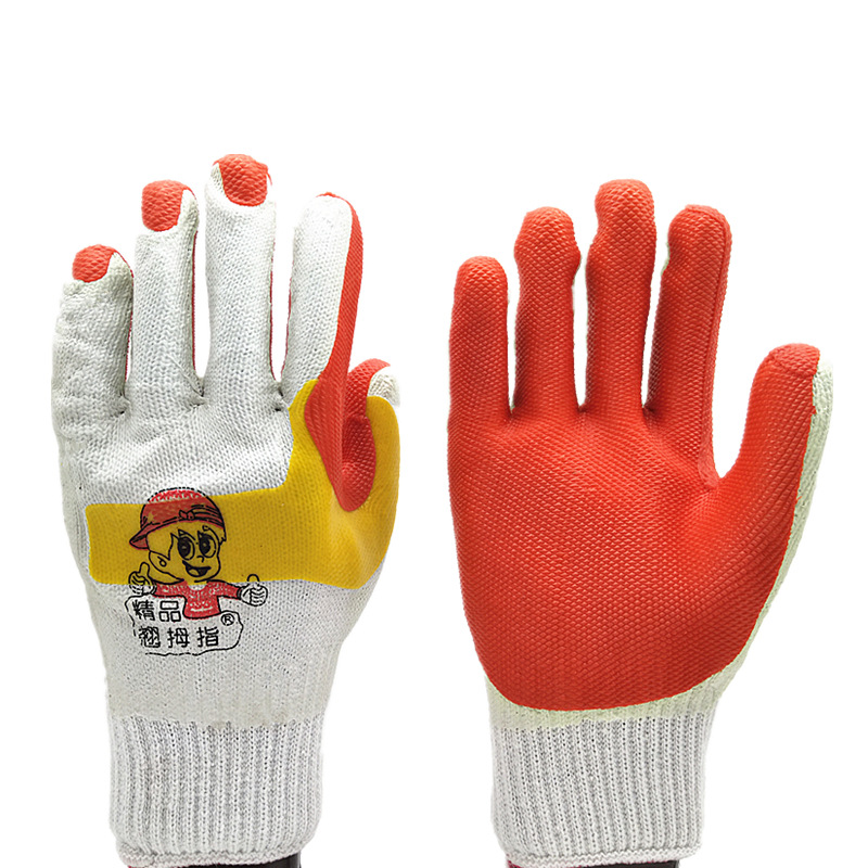 批发翘拇指胶片手套 双狼行记手套 工业橡胶防割劳保手套实厚