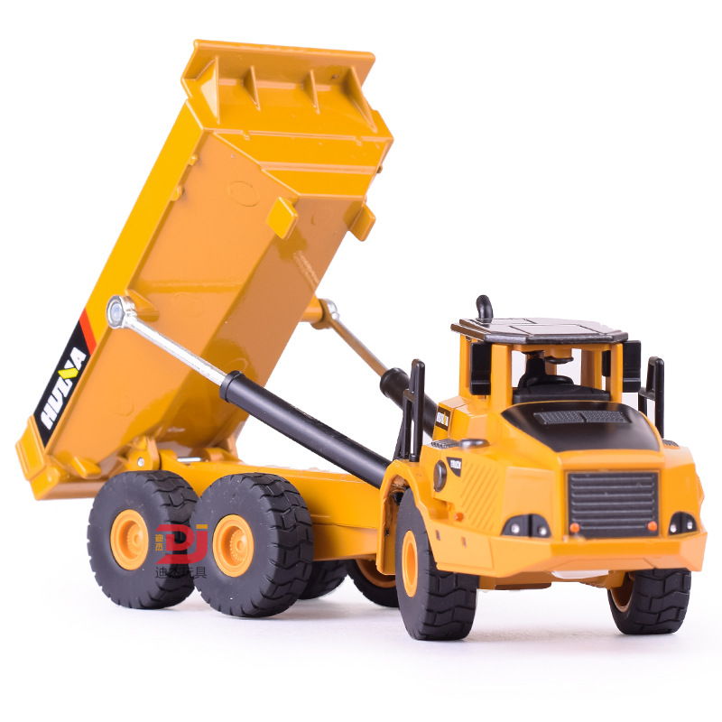 盒装 汇纳仿真合金铰接式自卸车模型 儿童滑行工程玩具车摆件批发
