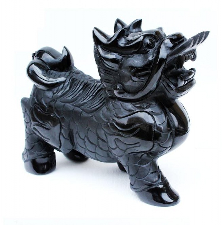 批发 天然黑曜石麒麟摆件 微景观聚财摆件 家居办公室摆饰
