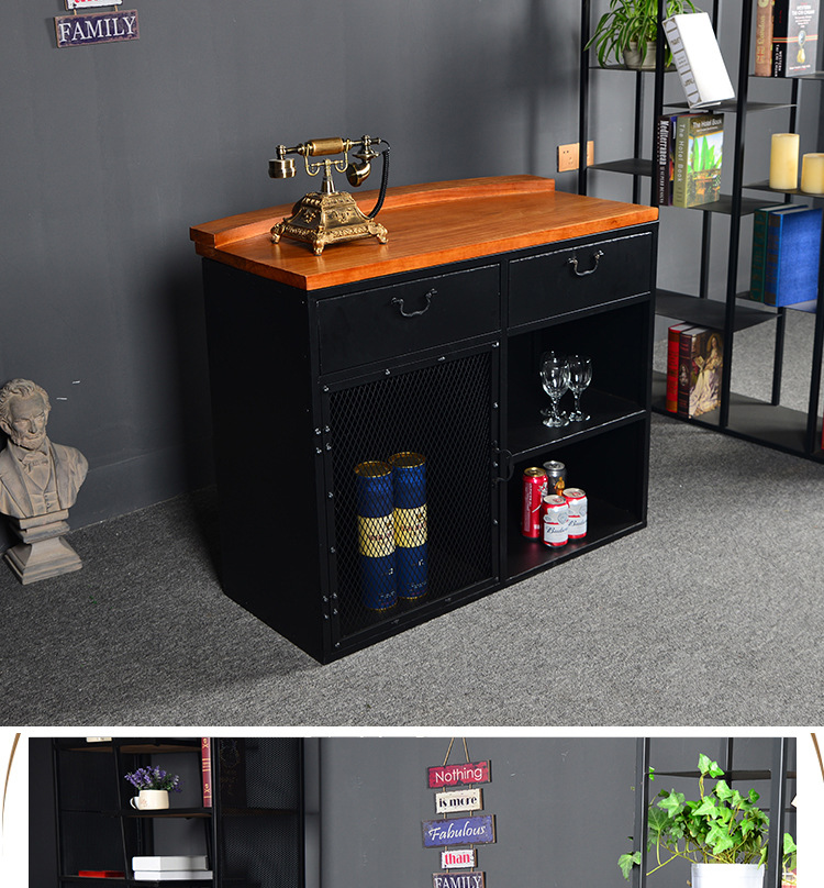 复古铁艺收银台吧台理发店工业风简易前台带收纳柜台多功能服务台