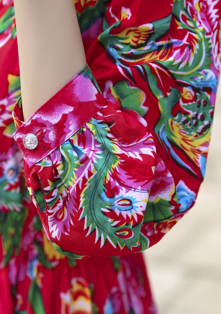 民族风新款东北大花张馨予同色碎花连衣裙秋厂家直销支持一件代发