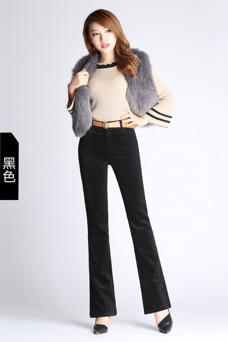 2020秋冬新款条绒女裤中高腰加厚灯芯绒微喇叭裤大码女士休闲长裤