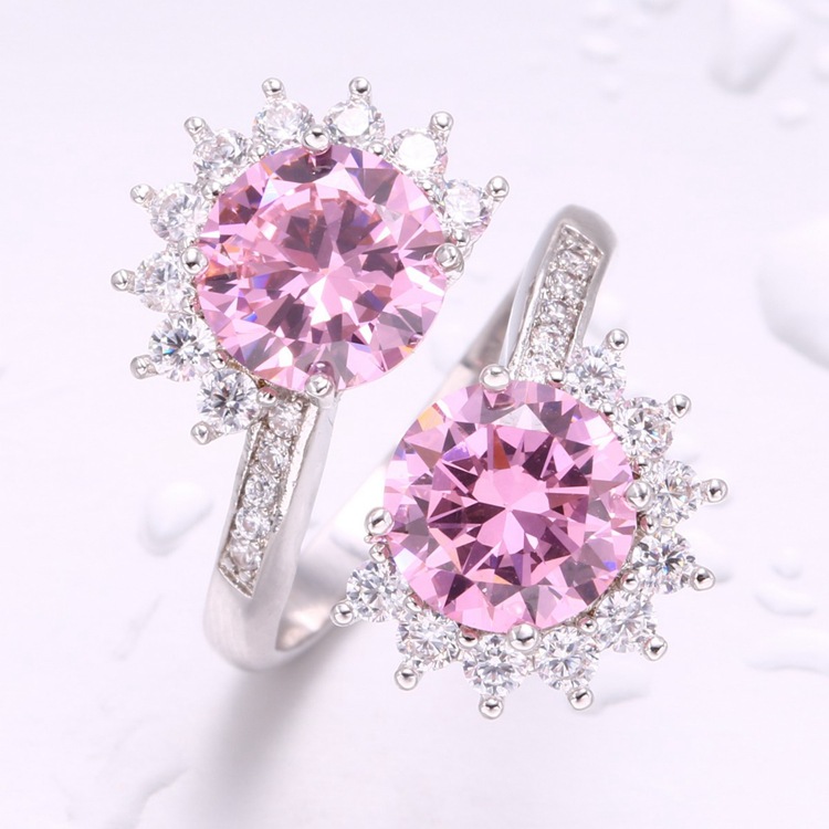 厂家直销货源欧美跨境热销粉色锆石开口可调节戒指百搭时尚饰品