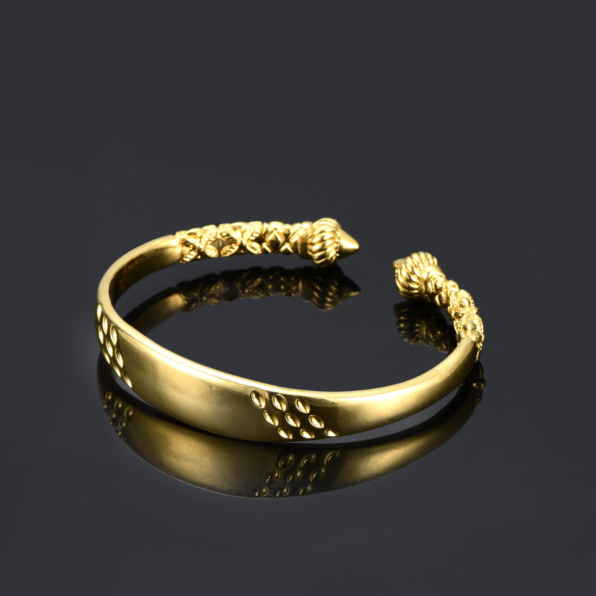 可调节开口手镯女18k镀金手环女两头珠南瓜头铜手饰批发一件代发