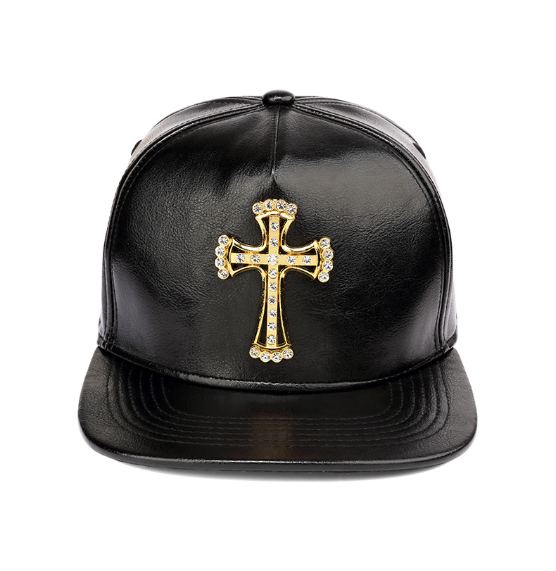 十字架耶稣嘻哈pu皮棒球帽 平沿帽 男女帽子优质皮带扣腊面皮