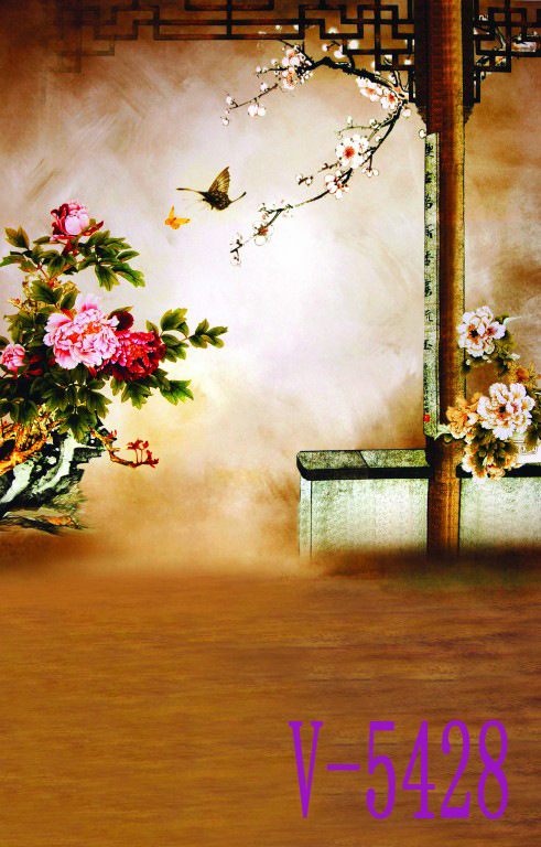 中国风民国复古工笔画旗袍写真背景创意背景影楼摄影古装背景纸