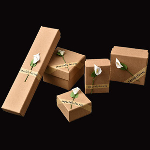 韩版 牛皮纸盒带花朵 首饰套装包装盒 饰品吊坠盒 戒指项链盒