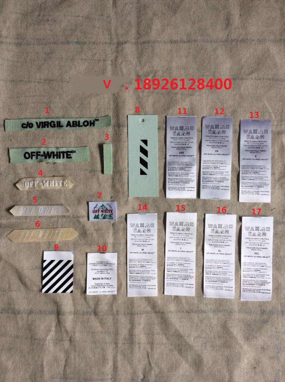 off white 16fw领标 布标 标签 商标 吊牌 .