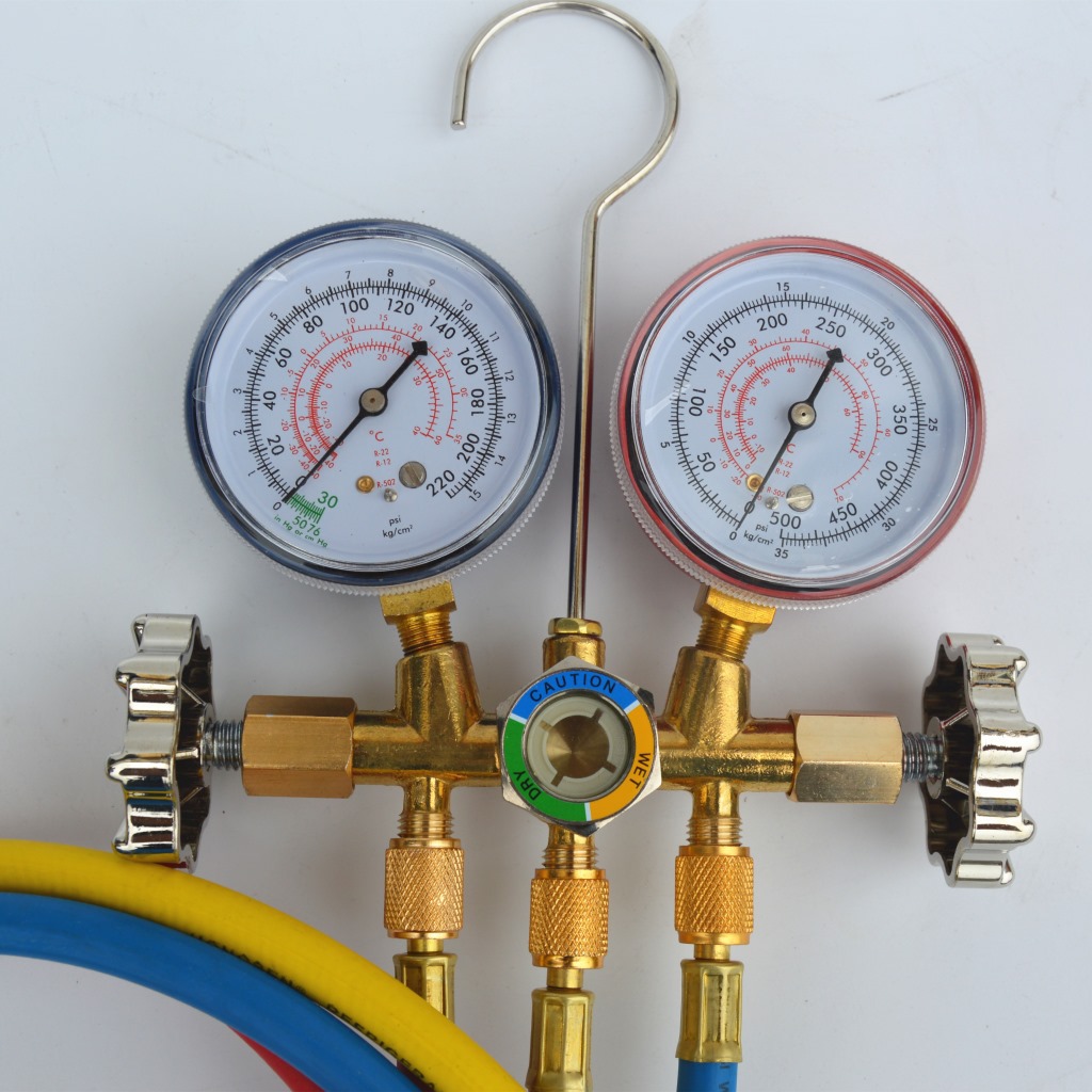 鸿森r22空调加氟表ct-536g螺纹丝接加氟表组冷媒雪种压力表双表阀