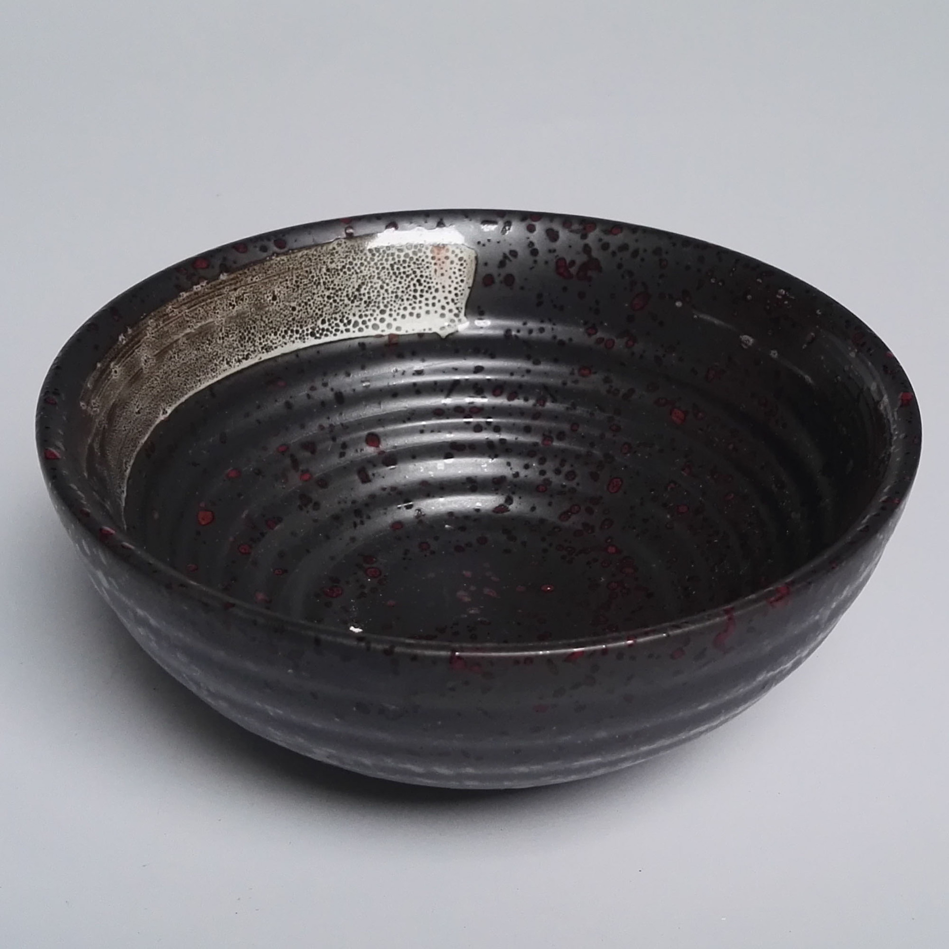 5"罗纹饭碗 陶瓷黑色红点日韩式面 汤 甜点 小食点心酱料碗