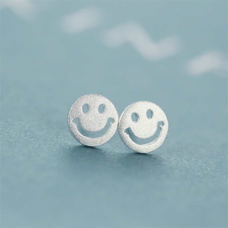韩国流行笑脸正能量s925纯银素银耳钉耳环耳饰品小巧气质女