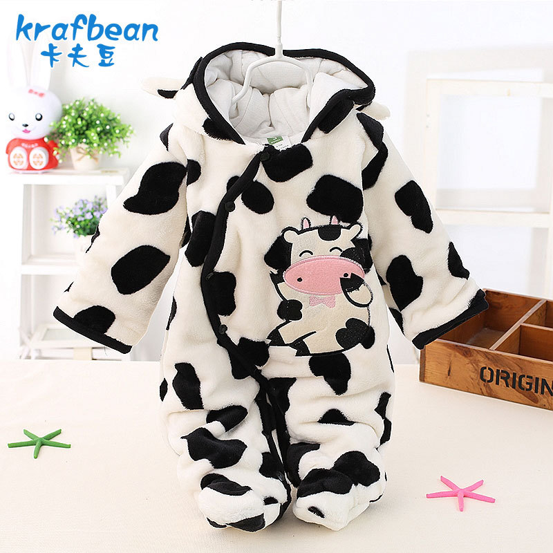 Factory Supply Hooded Romper Thickened Cartoon Baby's Romper Baby Jumpsuit Outwear Autumn and Winter Thickening