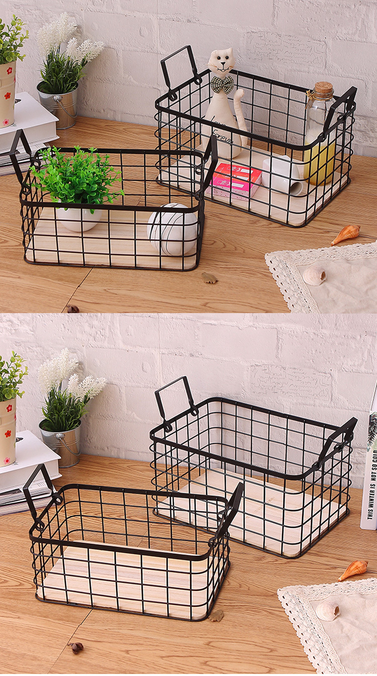 大号铁艺收纳提手篮子复古手工铁丝置物筐水果蔬菜储物蓝厂家直销