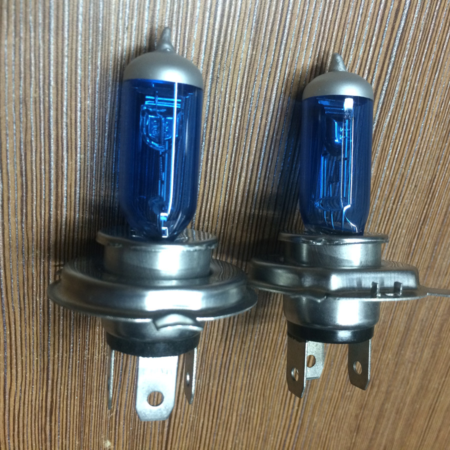 汽车h4氙气灯卤素灯泡h4大灯远近光灯泡蓝泡超级白光12v55w2只装