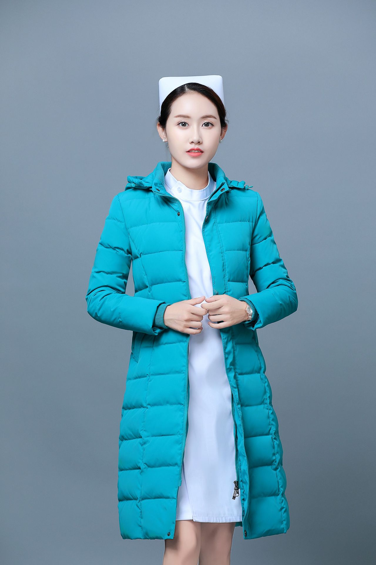 防寒羽绒护士服 冬装长袖医护工作棉袄 医院前台女款工作服定做
