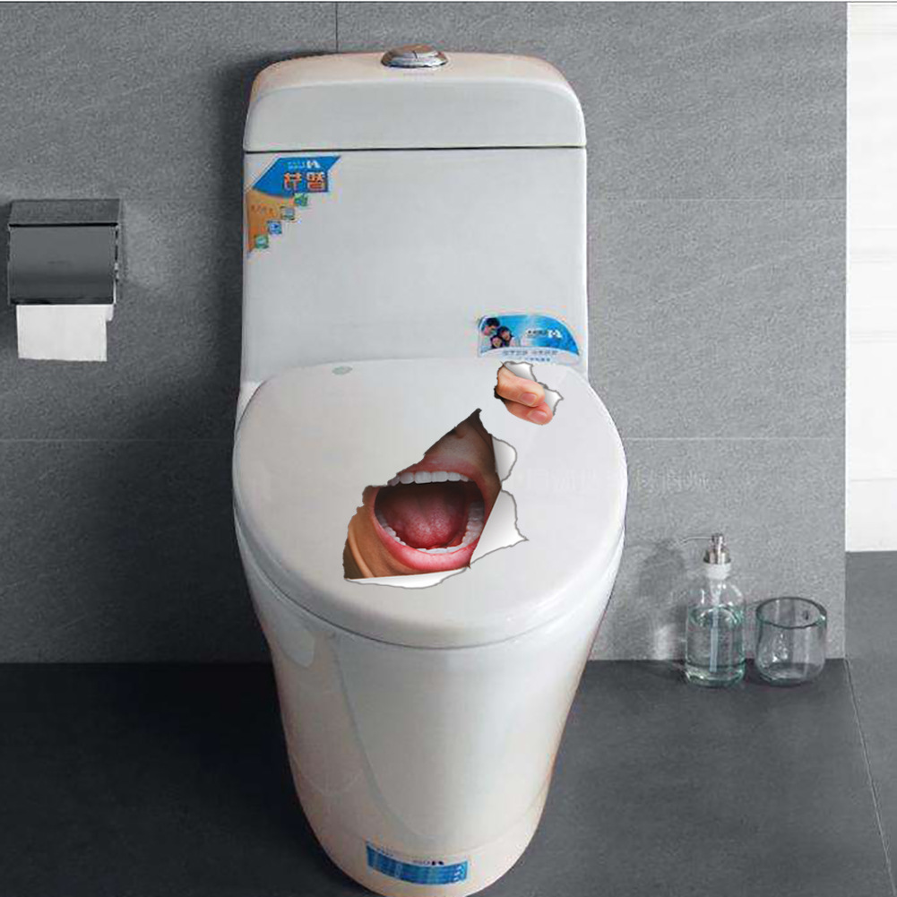 14189新款创意3d立体大嘴巴穿墙卫生间马桶贴卧室可移除贴画墙纸