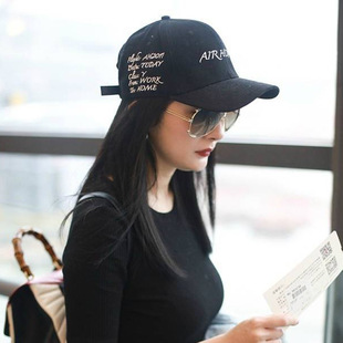 杨幂新款鸭舌帽明星同款帽子字母刺绣棒球帽黑色弯檐帽男女学生帽