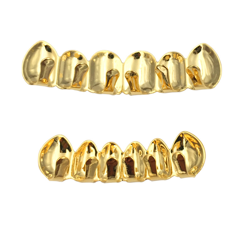 速卖通新款热卖 hiphop嘻哈金牙套披花18k大金牙双色金牙一件代发