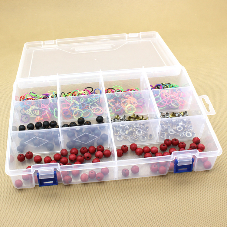 Pp Plastic Large 10 Grid Double Buckle Transparent Toy Tool Storage Box Car Accessories Packaging and Organizing Box