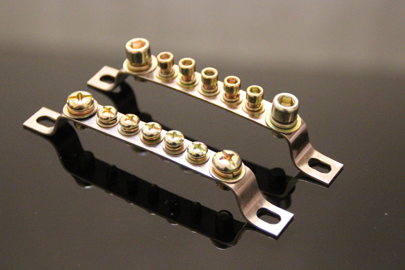 黄铜镀镍接地铜排 桥型接地端子 七位零地排 7孔2*15