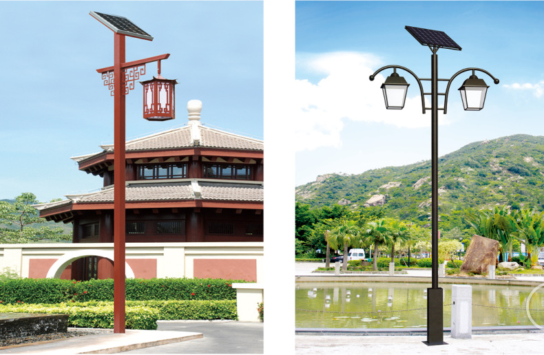 双头led太阳能庭院灯4米100w仿古花园广场智能人体感应亮灯12小时