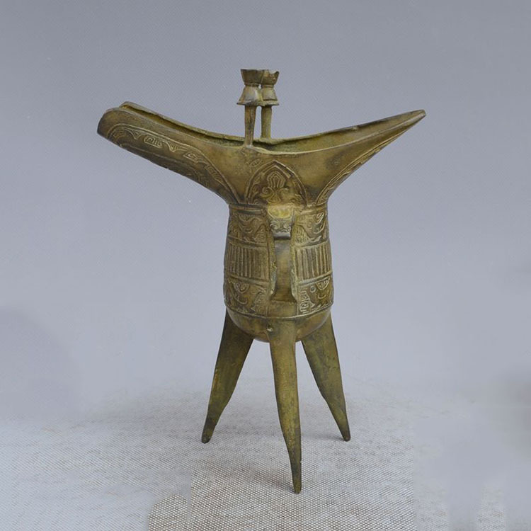 碧玺轩美 font color=red>玉 /font>古玩杂件批发黄铜三角杯 铜爵  