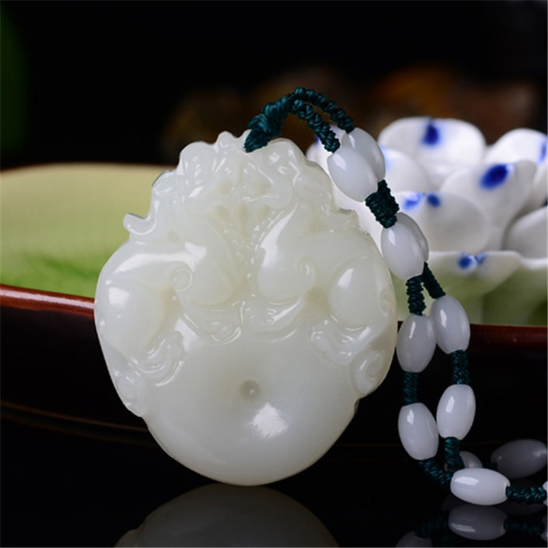 阿富汗白玉双貔貅吊坠 男女款白玉平安扣挂件