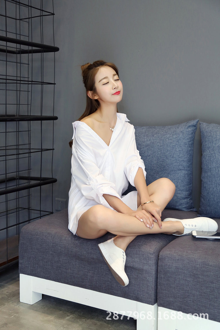 一件代发韩版女装性感白衬衫 女中长款大码长袖女装春秋大码女装