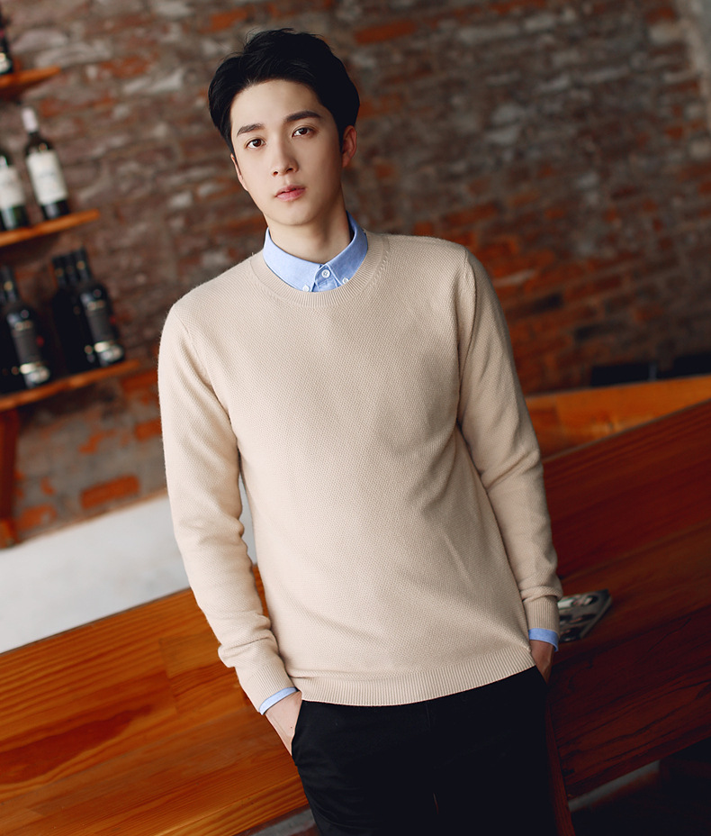 【清仓】男装毛衫男套头针织衫毛衣男纯色韩版修身打底衫圆领外套