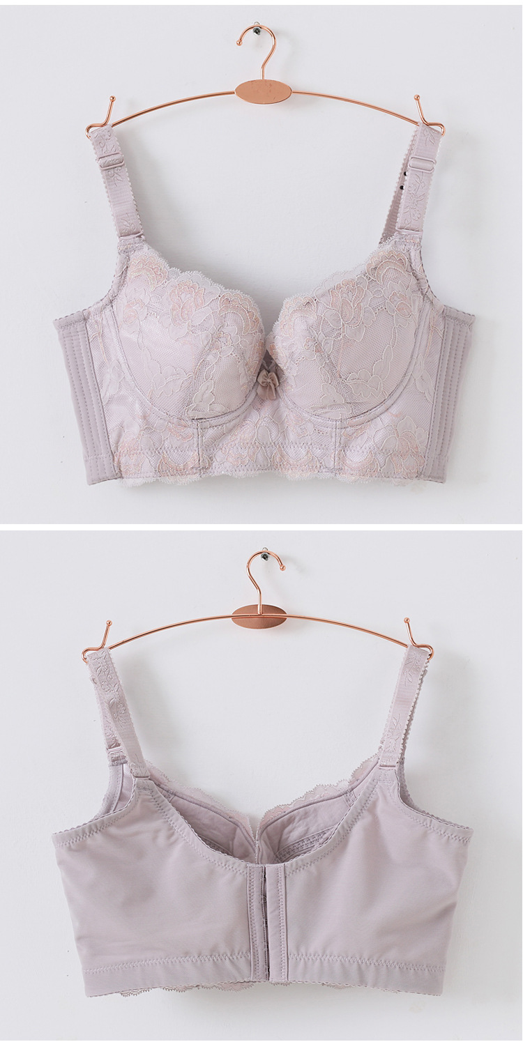 厂家直销薄款女士聚拢调整型文胸五排扣收副乳胸罩能量石磁疗内衣
