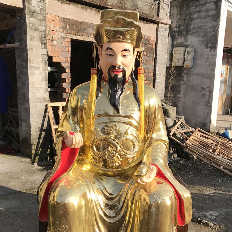 定做木雕佛像比干范蠡五路文武财神铜佛像 玻璃钢贴金文财神神像