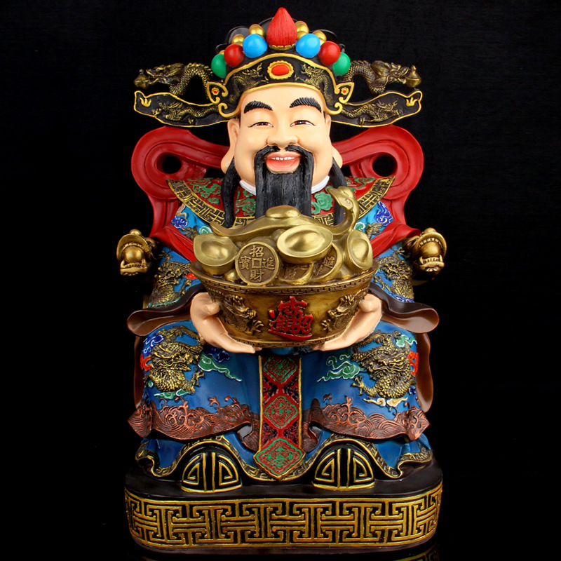 彩绘财神爷佛像摆件元宝如意财神铜像摆设