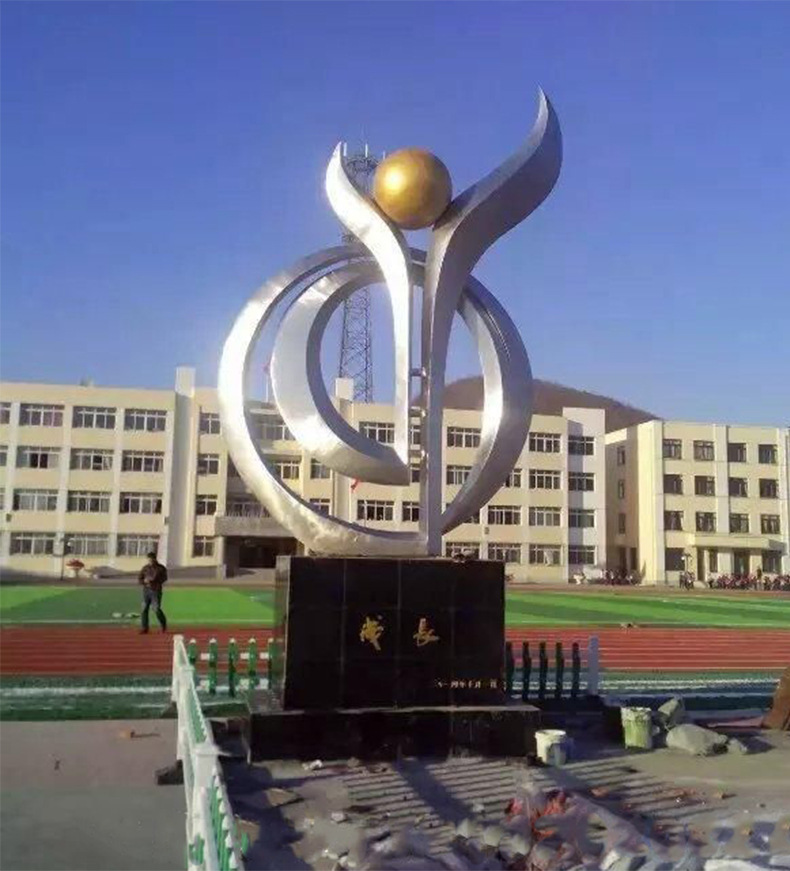 大型校园文化景观不锈钢开拓雕塑 学校标志性不锈钢雕塑门口摆件