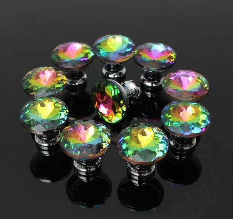 Factory Wholesale 30mm Colorful Purple Gold Flower Color Crystal Handle Cabinet Handle Crystal Door Handle