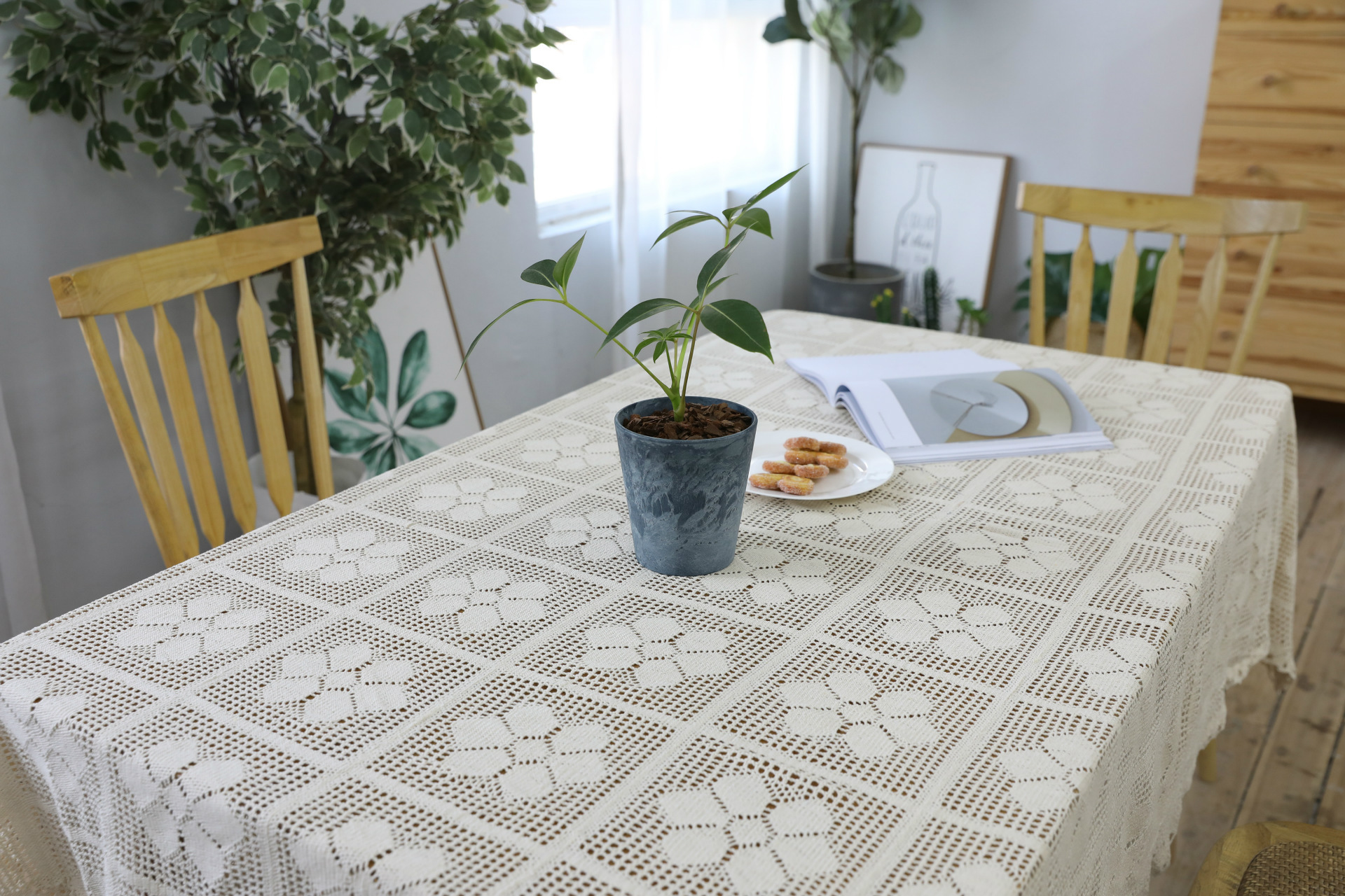 复古手工钩针花沙发巾万能盖巾台布zakka怀旧棉编织镂空布艺桌布