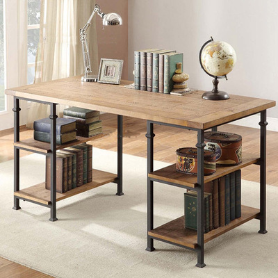 loft北欧实木设计师办公桌 简约写字台书房书桌 家用铁艺电脑桌子
