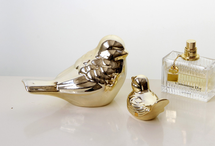 创意欧式田园陶瓷家居摆件饰品镀金色喜鹊小鸟装饰品工艺品