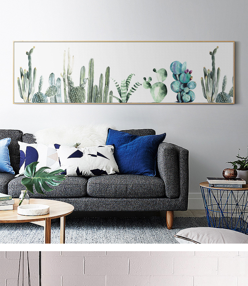 北欧绿植客厅装饰画横版小清新长幅壁画现代简约卧室床头画仙人掌