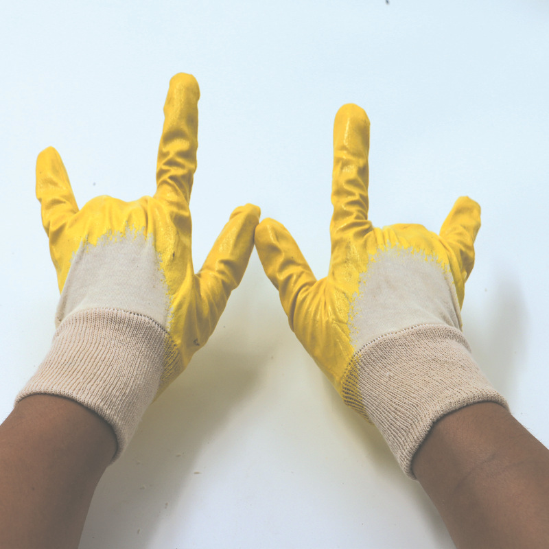 劳保手套 丁腈棉毛布半挂浸胶手套 工地用劳保用品 耐磨工作手套