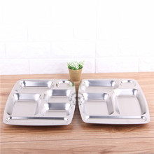 厂家批发不锈钢快餐盘不锈钢六格加厚餐盘 全钢方形儿童餐盘