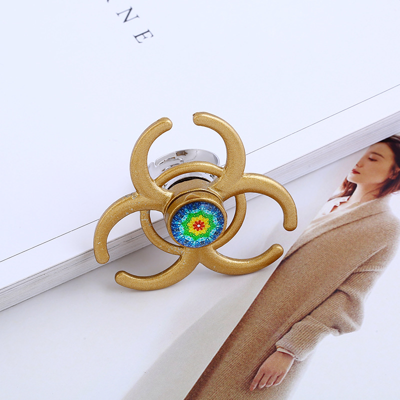 戒指陀螺炫彩合金创意陀螺金属手饰女复古开口指环欧美饰品可旋转
