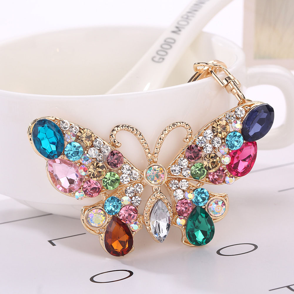 韩版流行镶钻宝石彩色大蝴蝶钥匙扣 女士漂亮包包挂件 汽车挂饰