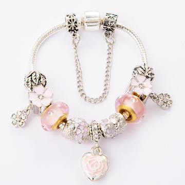 粉色樱花串珠手链批发 diy玫瑰花吊坠琉璃珠成品手链 义乌饰品厂