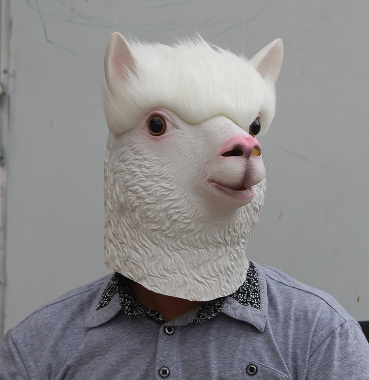 万圣节cos化妆舞会演出动物造型乳胶羊驼面具头套厂家直销
