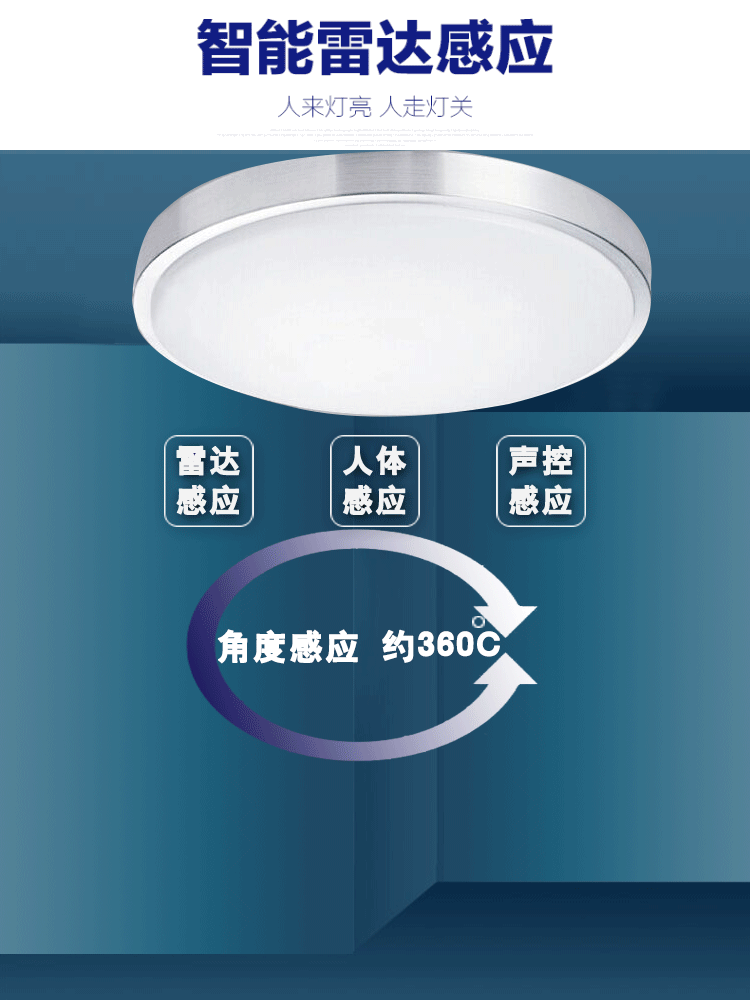雷达人体感应声控灯厕所led楼道家用吸顶灯走廊过道楼梯灯 体感