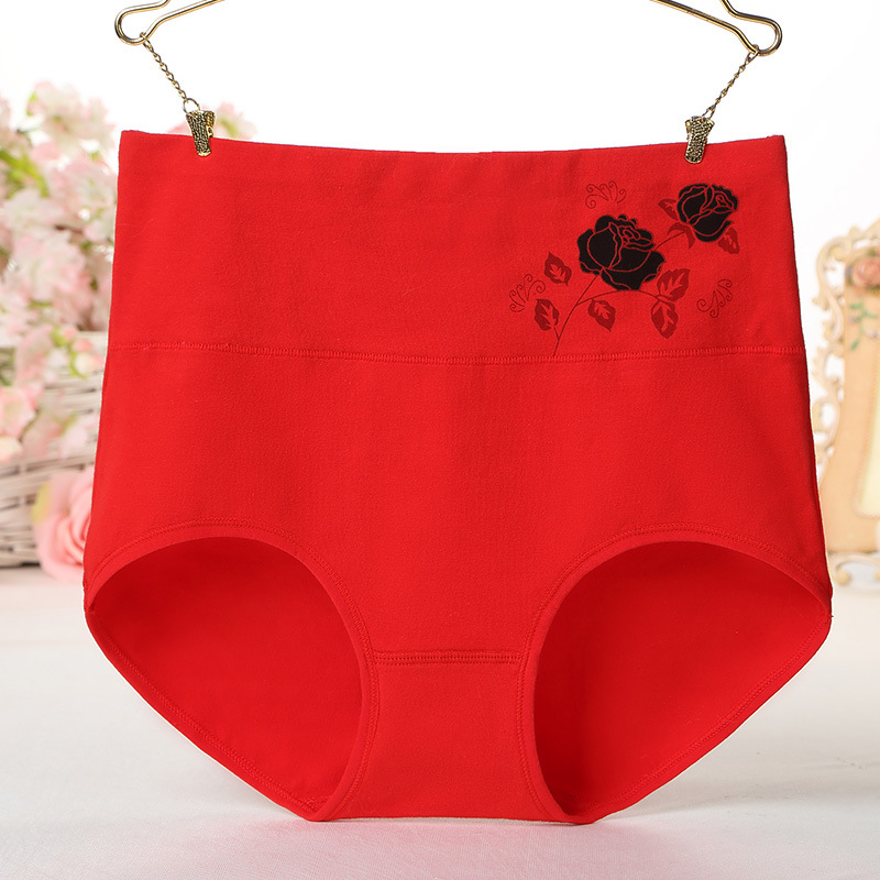 Printed High Waist Underwear Women's Belly Contracting Underwear Pure Cotton Postpartum Abdominal-Shaping High Waist Underwear Factory Wholesale