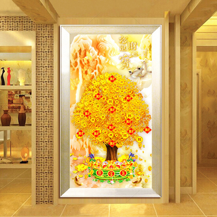 满钻钻石画新款钻石贴5d钻石画客厅diy钻石绣圆钻 黄色树