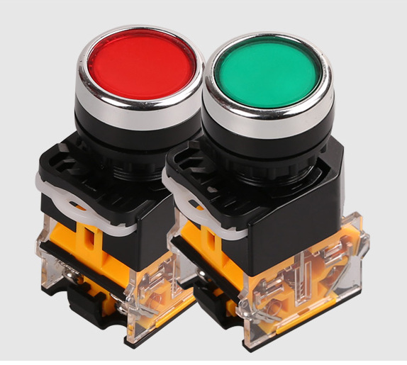 la38-11按钮批发价,自复位平钮22mm,红绿点动开关插拔式安装方便