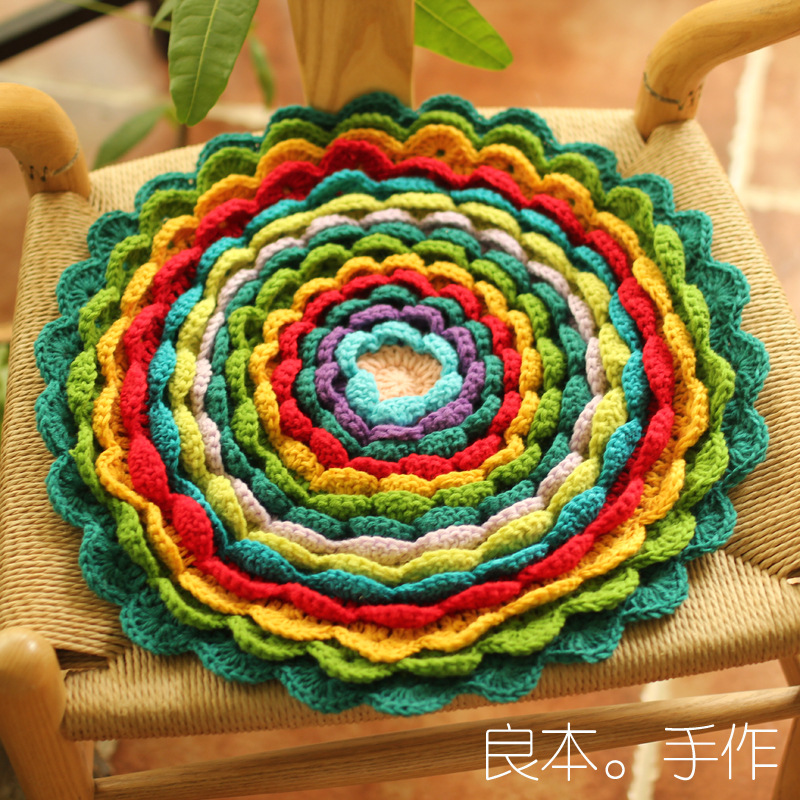 纯手工田园风蒲团坐垫喝茶垫户外打坐垫毛线垫彩色莲花坐垫